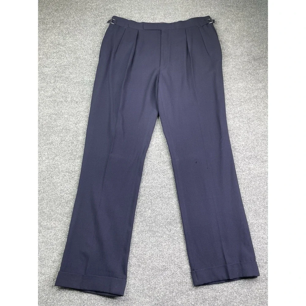 Ralph Lauren Purple Label Dress Pants Mens 38 Navy Blue Wool Pleated Cuffed